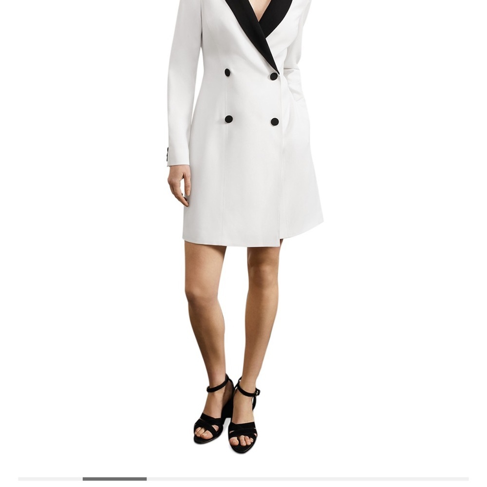 White Blazer Dress with Black Collar - Picture 8 of 9